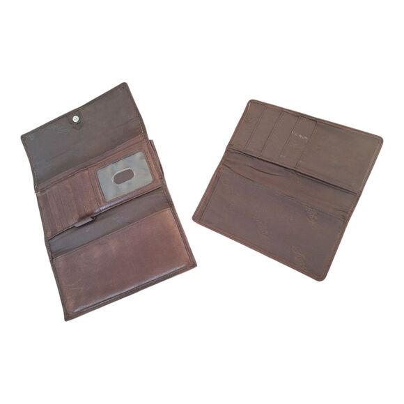 Fossil Leather Envelope Wallet Checkbook Clutch Trifold Billfold Carryall Brown - Picture 6 of 13